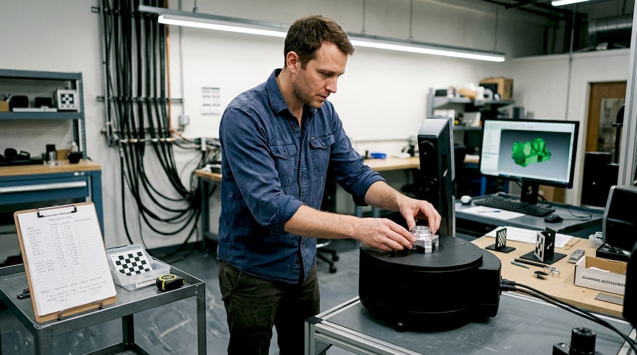 Technician prepares part in 3D scanning lab