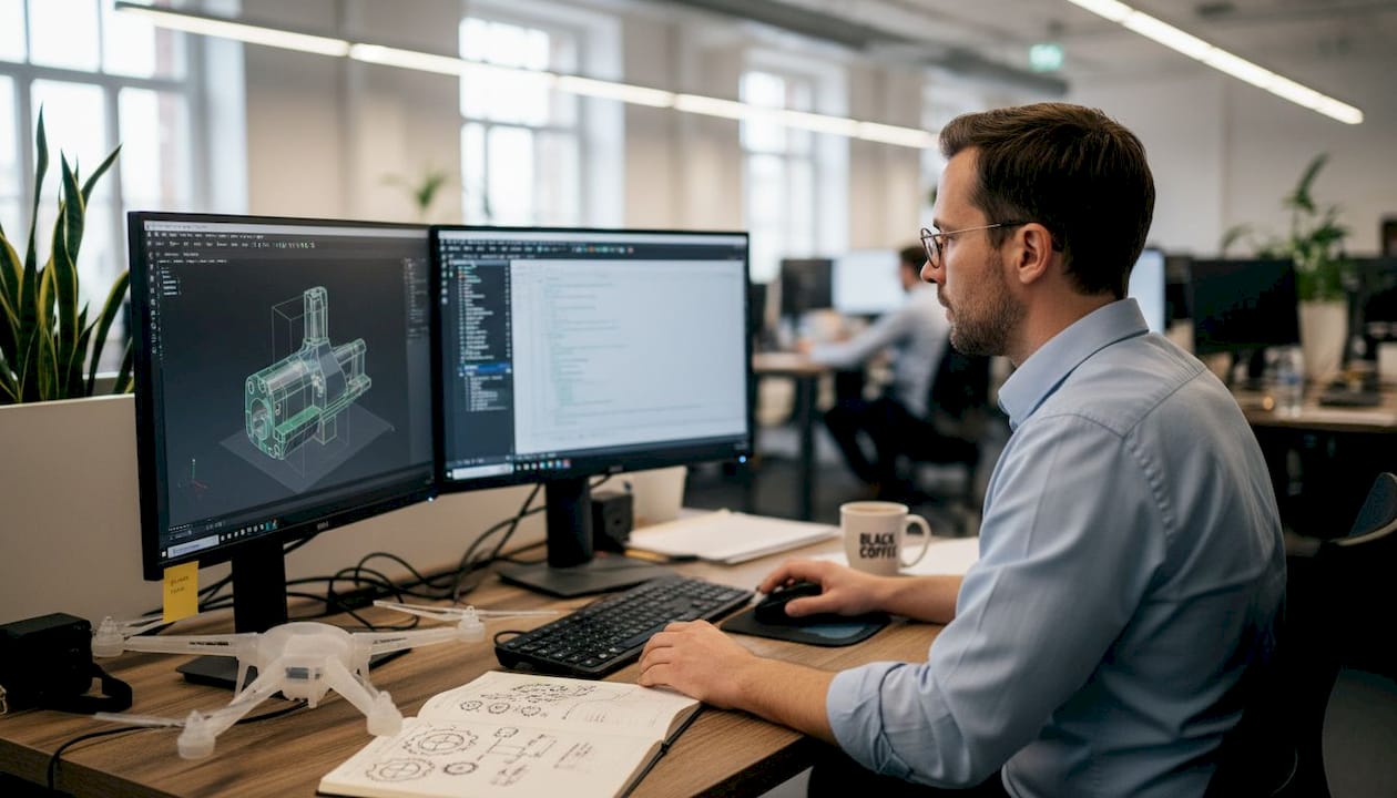 Engineer working on CAD files for 3D printing