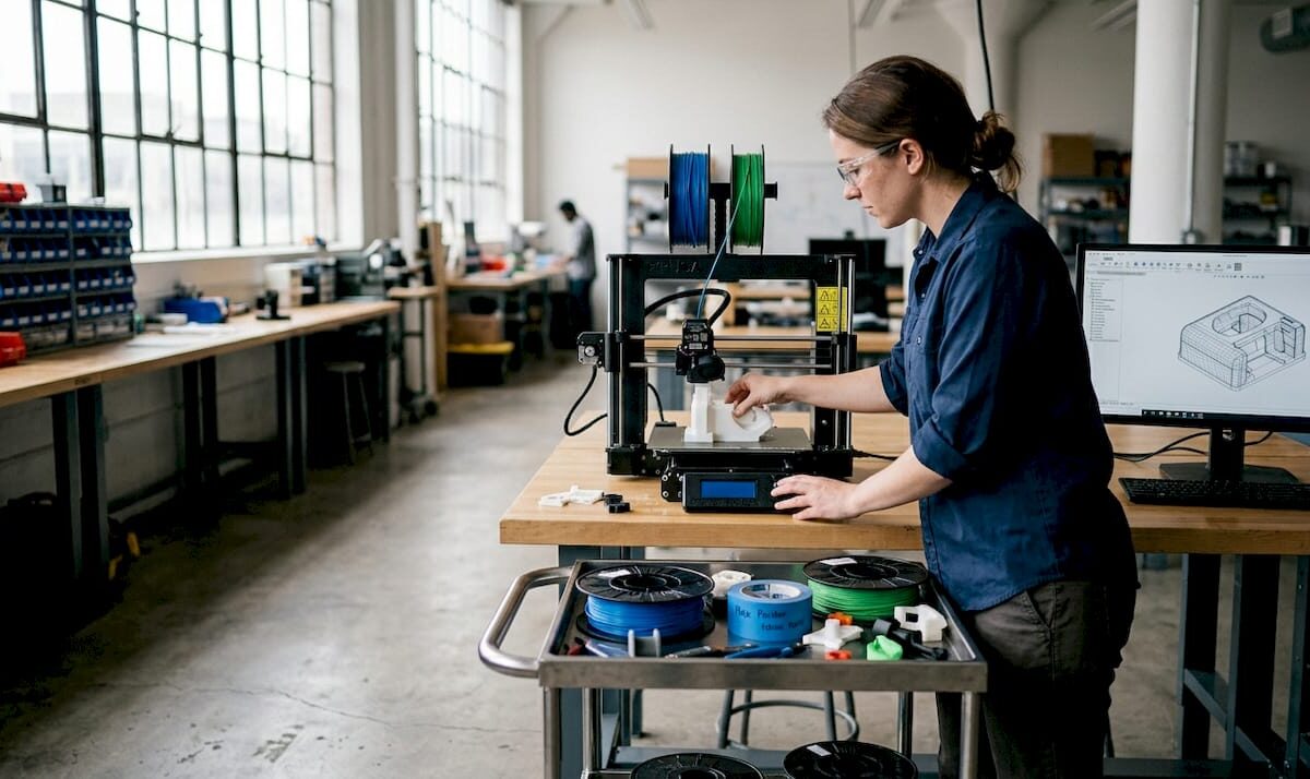 Technician preparing 3D printed prototype in studio