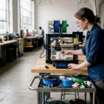 Technician preparing 3D printed prototype in studio