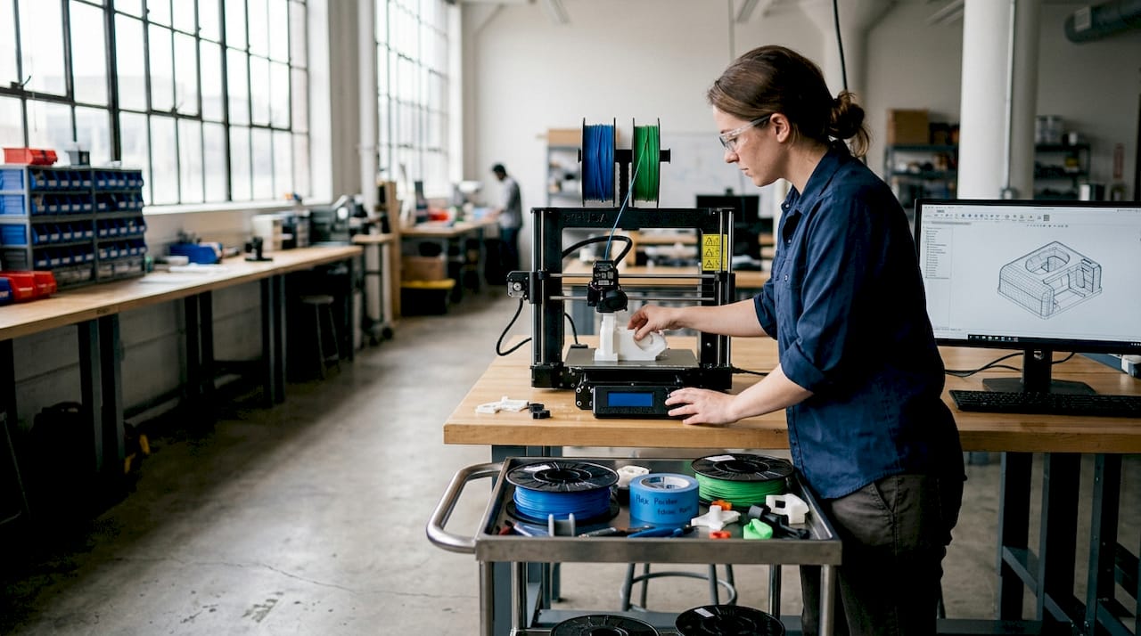 Technician preparing 3D printed prototype in studio
