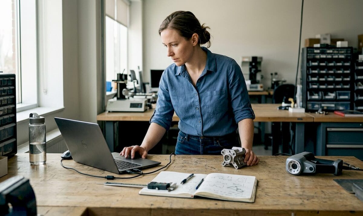 Engineer preparing prototype for 3D scanning