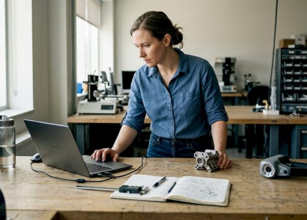 Engineer preparing prototype for 3D scanning