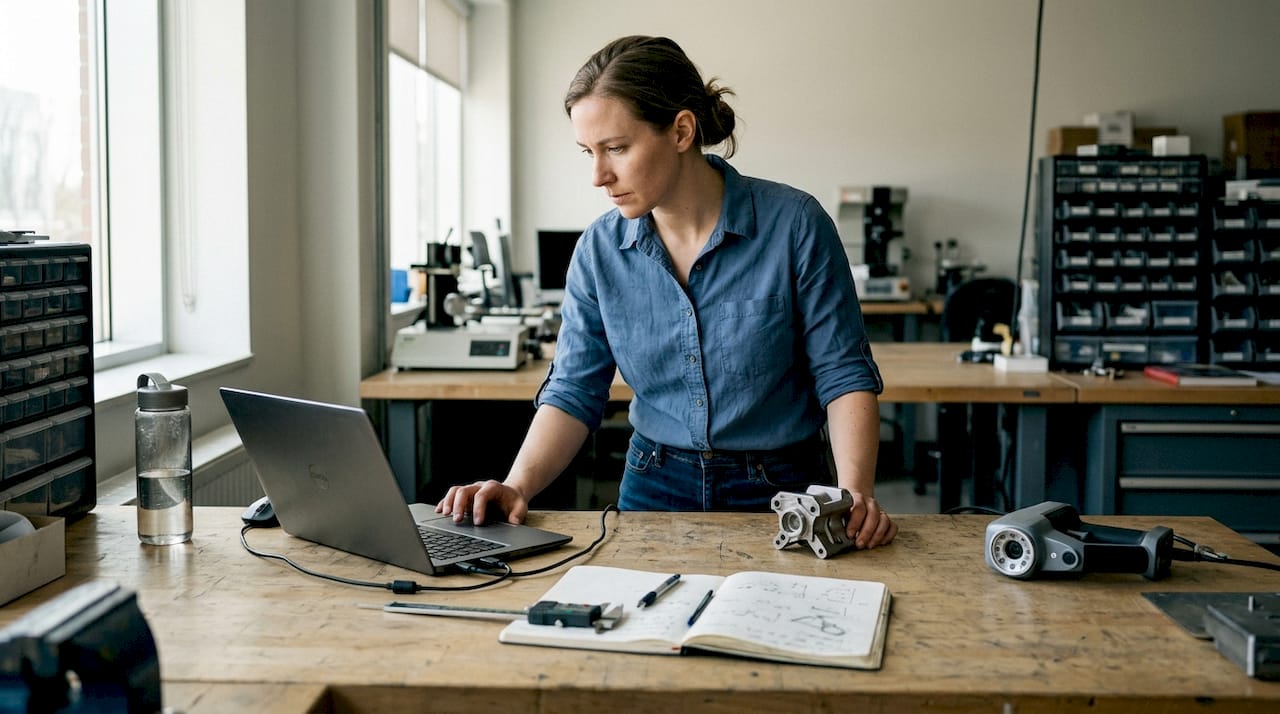 Engineer preparing prototype for 3D scanning