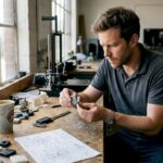 Engineer testing 3D printed prototype hinge