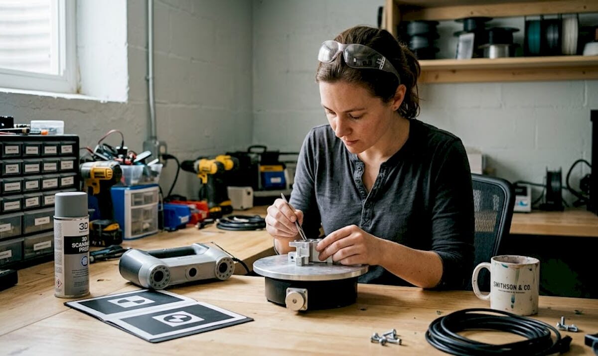 Technician setting up 3D scanning workspace