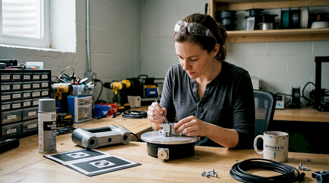 Technician setting up 3D scanning workspace