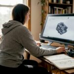 Designer working on 3D model at home workspace