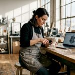 Artist at work in 3D printing studio
