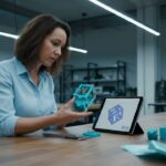 Engineer inspecting 3D prototype at workspace