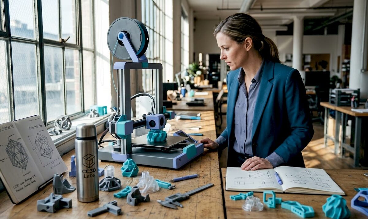 Engineer overseeing 3D prototype printing process