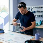 Engineer measuring freshly 3D printed part