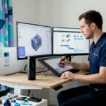 3D modeler working in bright studio