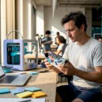 Retail designer examines 3D-printed sneaker prototype