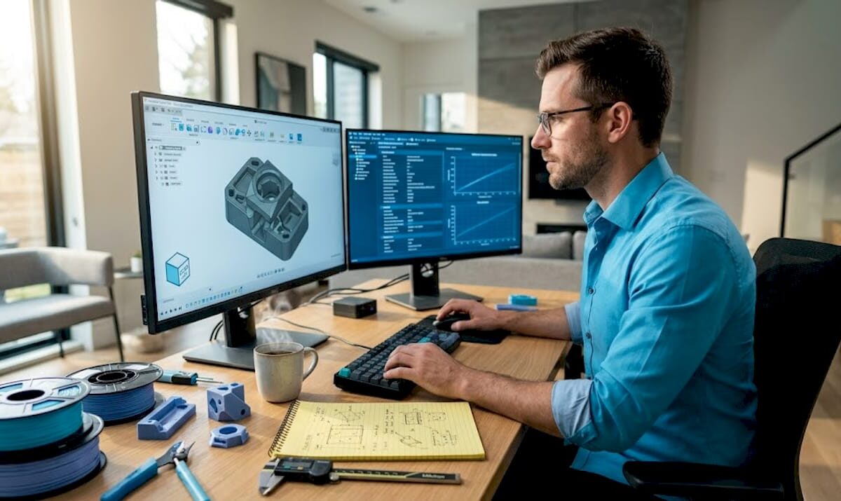 Engineer checking CAD model for optimization