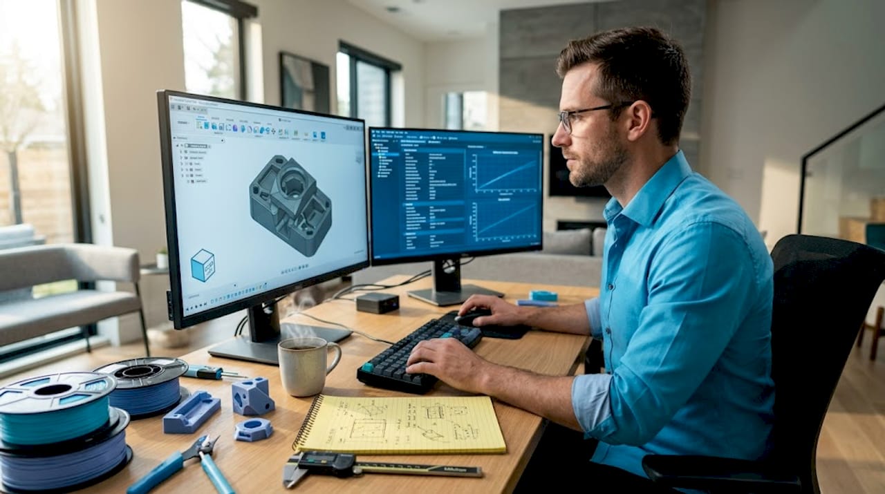 Engineer checking CAD model for optimization