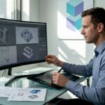 Designer working on 3D modeling software at desk