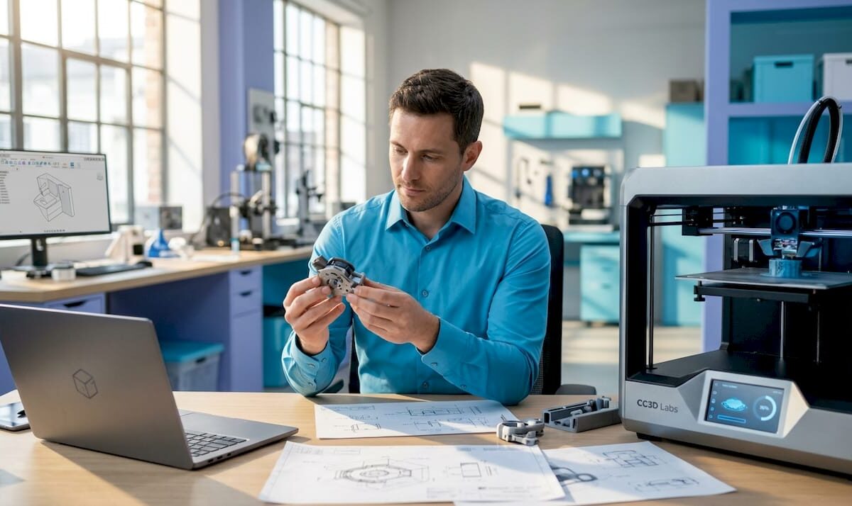 Developer inspecting physical functional prototype