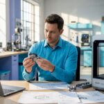 Developer inspecting physical functional prototype