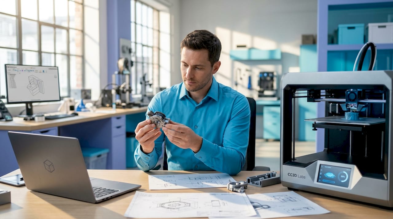 Developer inspecting physical functional prototype