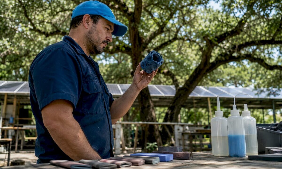 Technician inspecting 3D print finishing tools