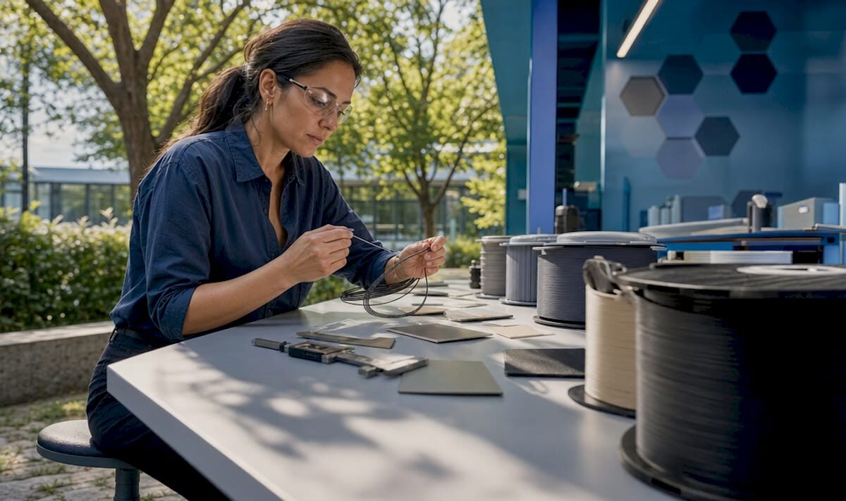 Engineer inspecting filament material spools