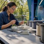 Engineer inspecting filament material spools