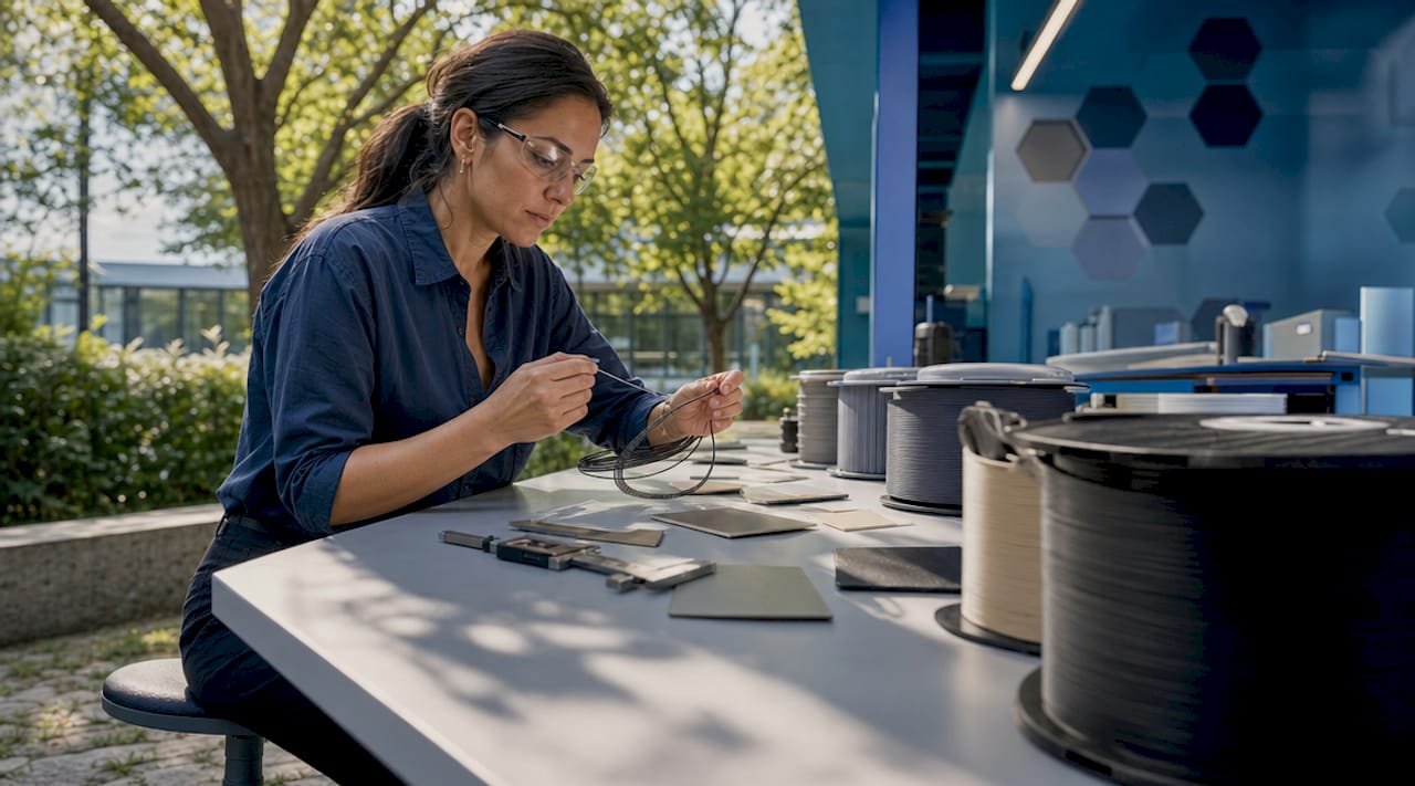 Engineer inspecting filament material spools