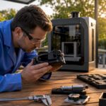 Engineer inspecting 3D printed part surface finish
