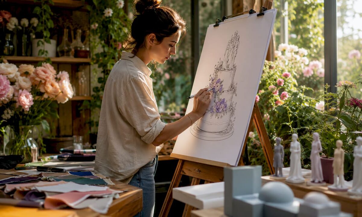 Artist sketching custom wedding 3D print design