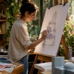 Artist sketching custom wedding 3D print design