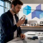 Engineer examining 3D printed prototype part