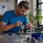 Product developer assembling functional prototype
