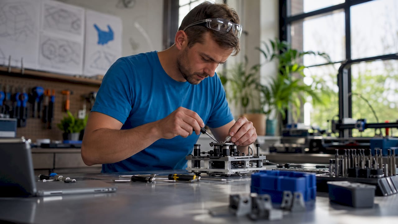 Product developer assembling functional prototype