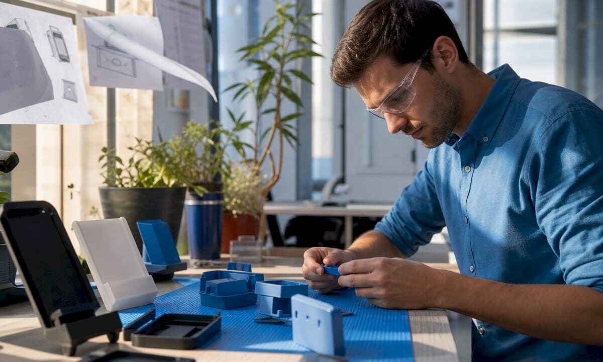 Engineer inspecting 3D printed POS components
