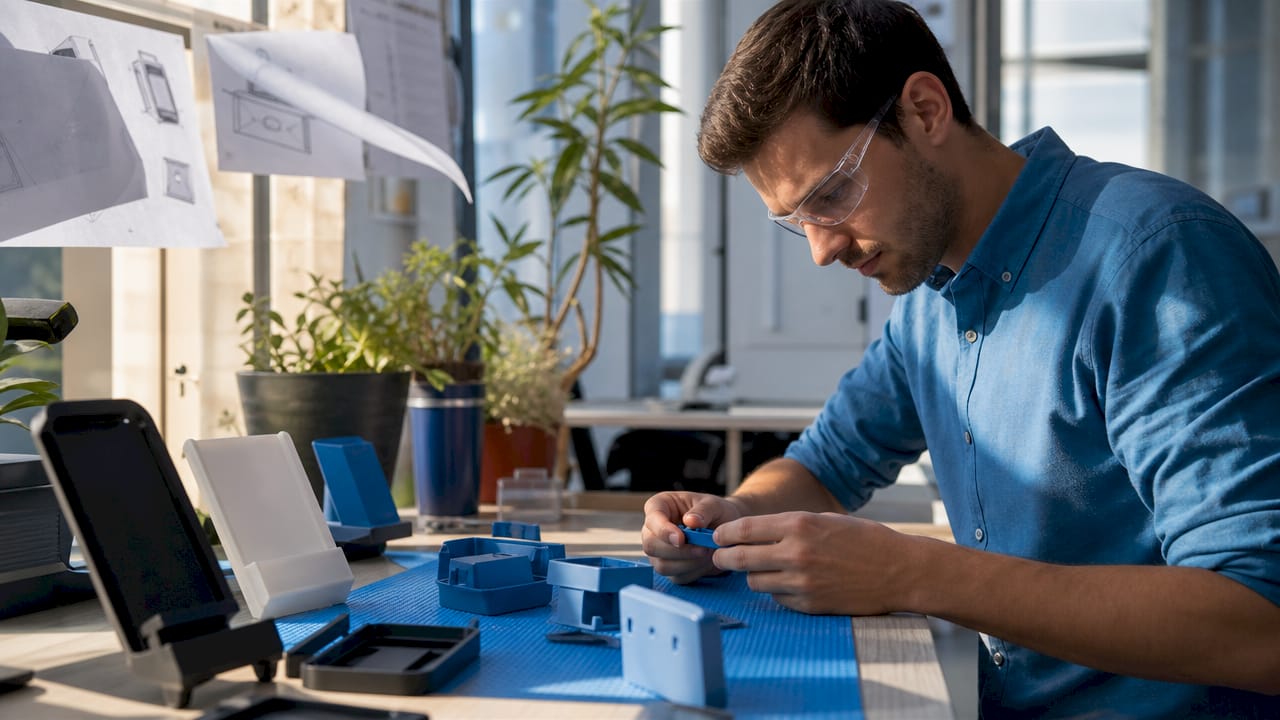 Engineer inspecting 3D printed POS components