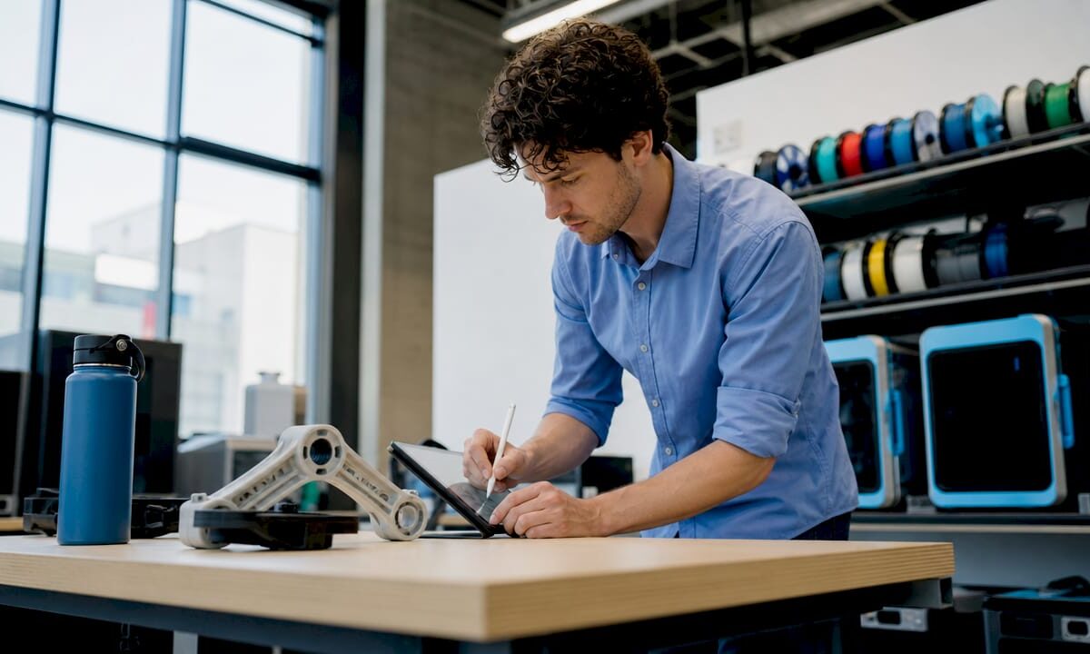 Engineer examining 3D printed prototype