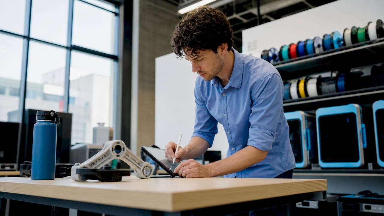 Engineer examining 3D printed prototype