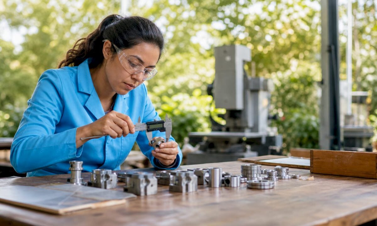 Engineer measuring custom batch components