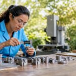 Engineer measuring custom batch components