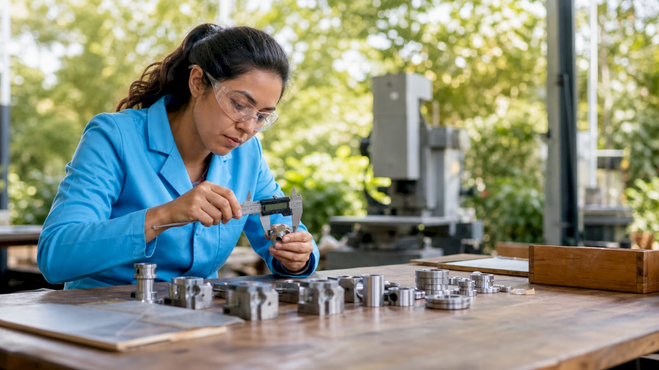 Engineer measuring custom batch components