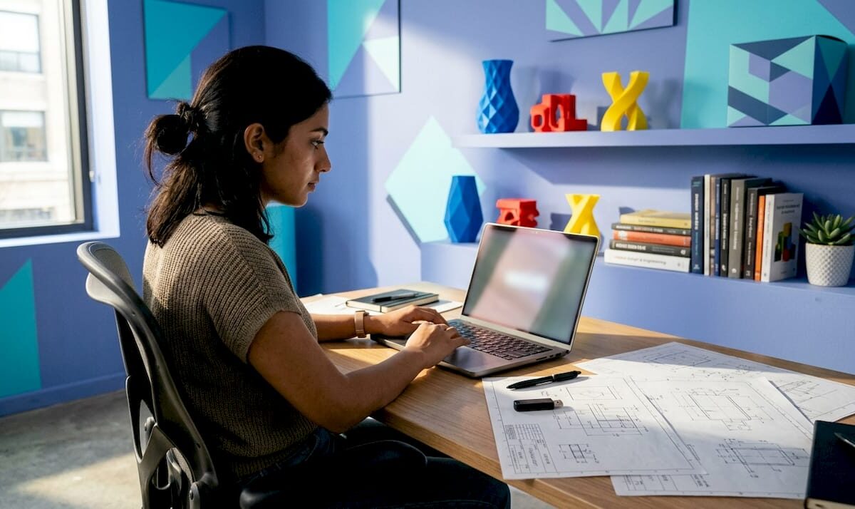 Woman typing custom 3D print quote request email