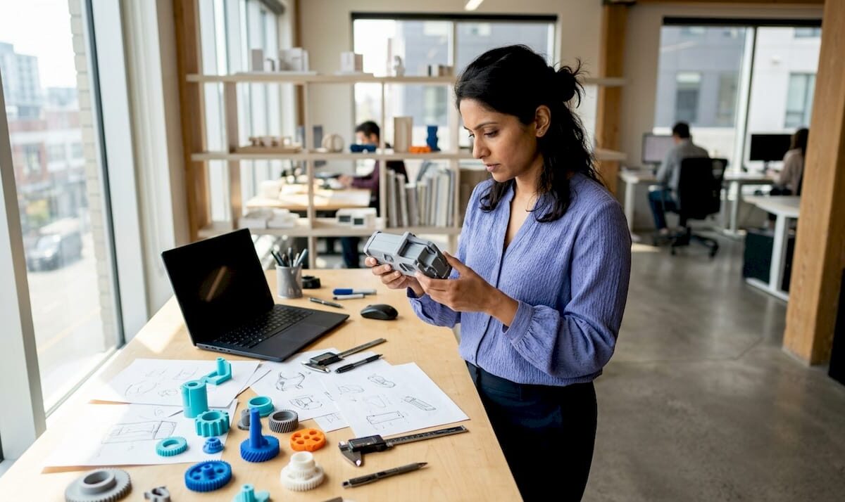User testing a prototype model in design lab