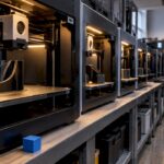 FDM printers producing parts in a print farm