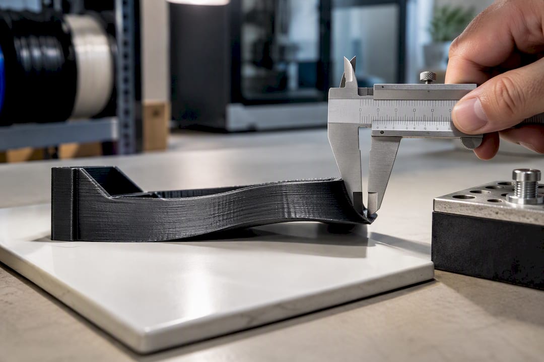 Caliper measuring warped annealed test piece