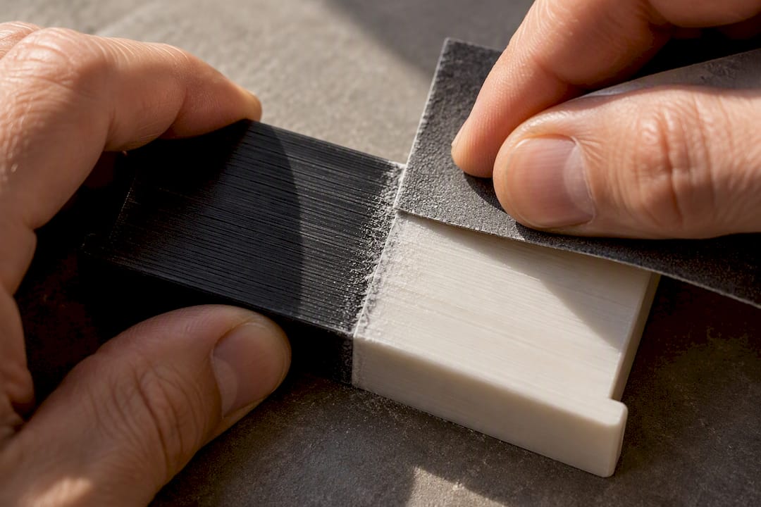 Sanding a two-material printed seam