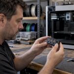 Technician checking threaded inserts in test coupon
