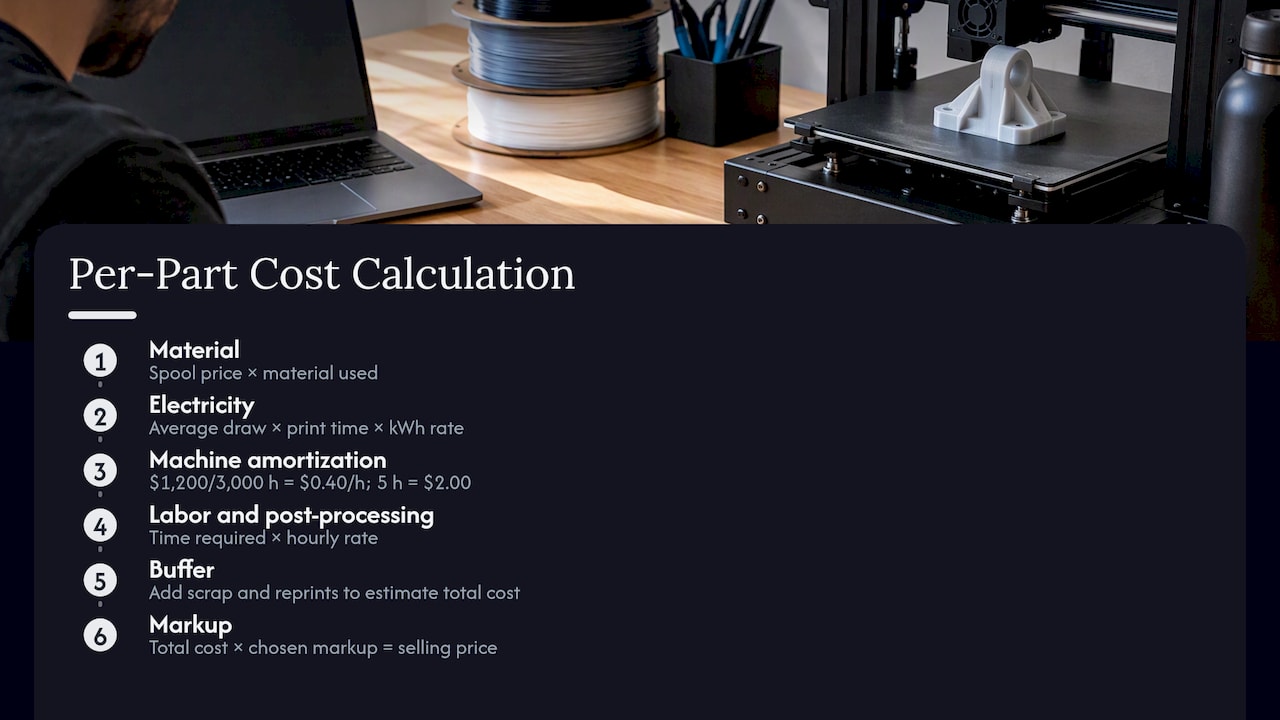 Cost inputs leading to a 3D printed part’s selling price