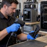 Technician scans an FDM printed bracket